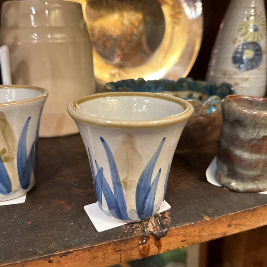 Vintage pottery vase blue tulips