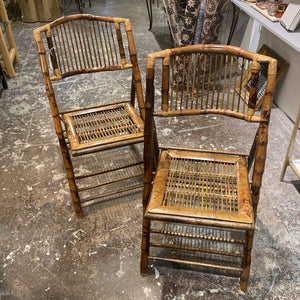 Pair vintage bamboo folding chairs