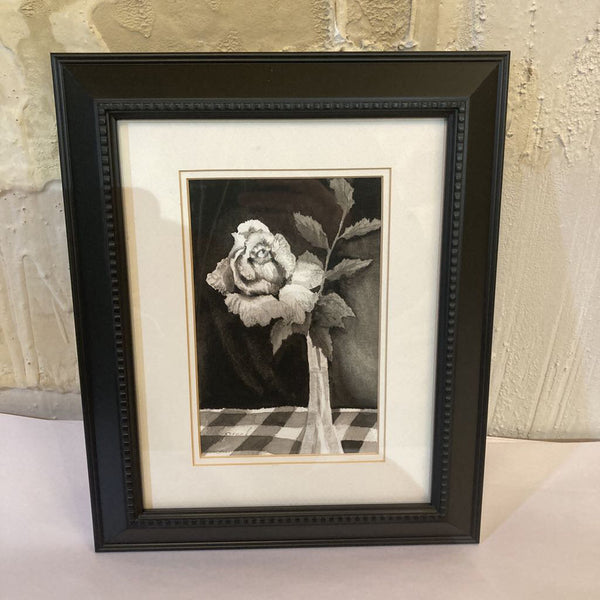 Original framed watercolor, rose in vase (11x14 in)