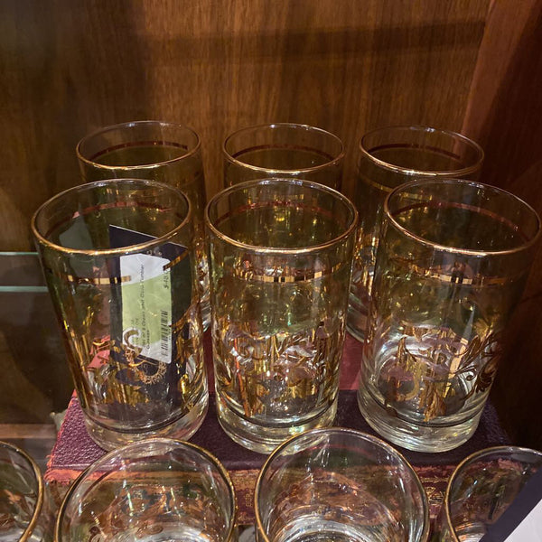 Set of 6 Green and Gold Tumbler Glasses