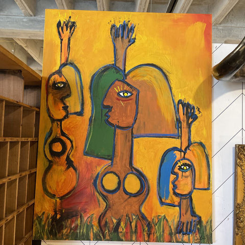 Abstract painting yellow people 30x40