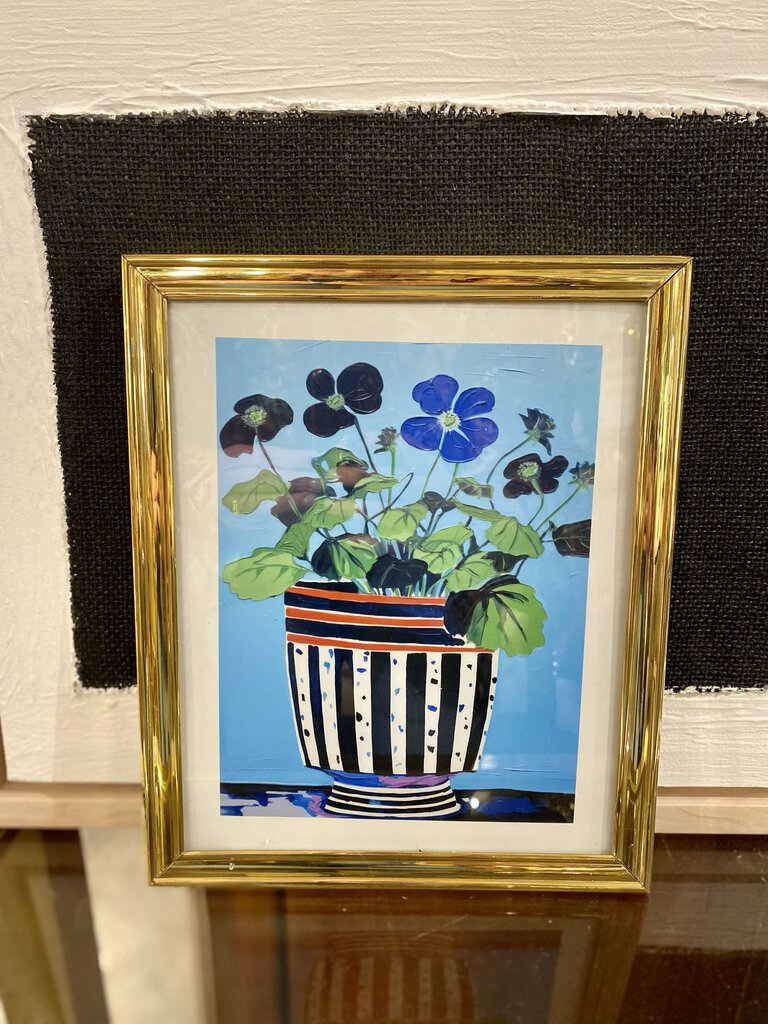 8x10 blue florals in striped planter frame