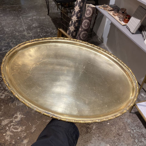 VIntage oval brass bamboo edge tray (17.5"Lx11.5"W)