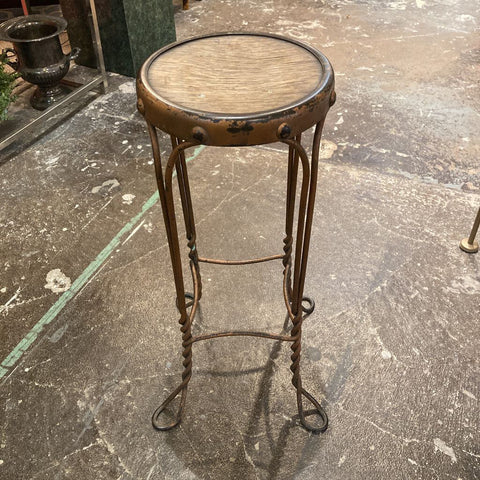 Antique iron & wood stool (24"T, 23"W, 10"seat)
