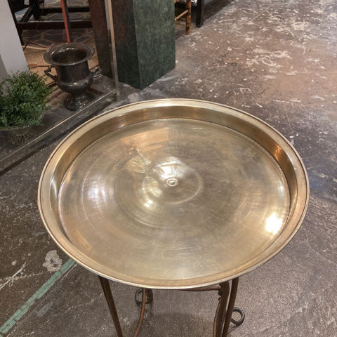 Vintage round heavy brass tray (14"D, 1.5"H)