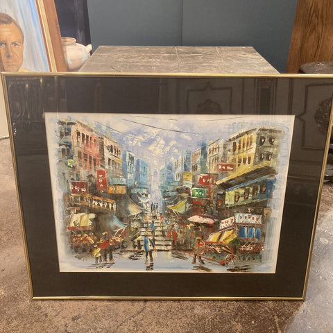 Original signed oil painting, Marketplace (30"w, 24:h)