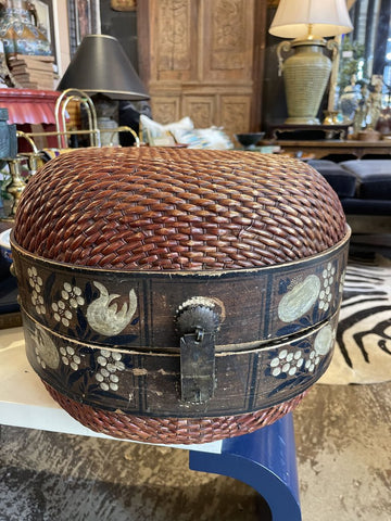 Large Asian painted basket 20x12