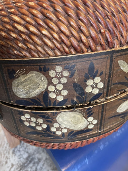 Large Asian painted basket 20x12