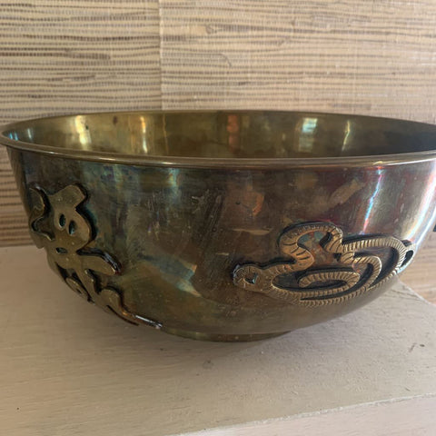 Large ASIAN Brass Bowl with symbols -12 by 5